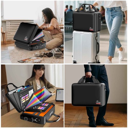 JHSafer 5200℉ Fireproof Document Box with lock, Hard-Shell Case File Organizer with 24 Pocket Accordion File Folder, Portable Safe Box with Shoulder Strap for Home Important Documents Laptop Black