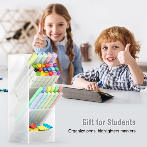 Asten Pen Holder, Pencil Holder for Desk, Pen Organizer for Office, School, Desktop, Large Capacity Pen Storage Organizer with 5 Compartment for Pens, Markers, Makeup Brush, Cosmetics (Clear, 3 Pack)