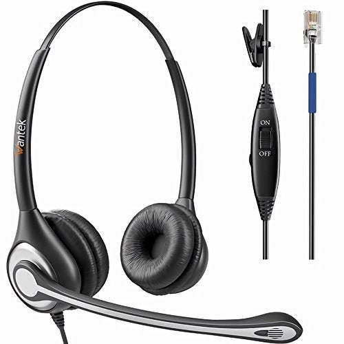 Wantek Cisco Phone Headset with Microphone Noise Cancelling, RJ9 Telephone Headsets Compatible with Cisco Office Phones 7940 7942 7945 7960 7962 7965 7811 7821 8811 8841 8845 8851 Plantronics M12 M22