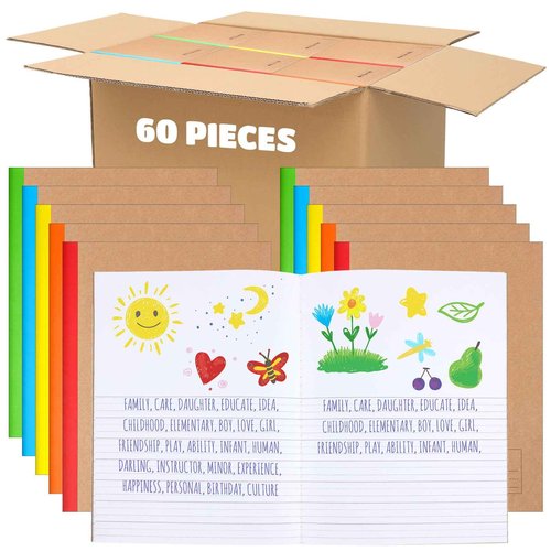 Henoyso 60 Pack Bulk Primary Composition Notebooks for Kids - Wide Ruled Journal with Picture Space, 60 Pages, Rainbow Spine, 9.75 x 7.5 in for Office, School, Journaling, Back to School Supplies