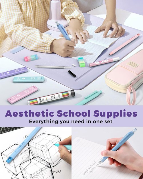 Four Candies 36PCS Aesthetic School Supplies, Mechanical Pencils 0.5mm, 0.7mm, 0.9mm & 2.0mm with 624PCS Lead Refills, Cute Mechanical Pencils for Writing, Drawing & Drafting (Pink)