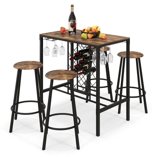 Giantex 5-Piece Dining Room Table Set, Multifunctional Kitchen Dinette Set of 5, 51" L X 27.5" W Table & Chair Set for 5, Rectangular Glass Dining Table & 4 Transparent Chairs for Living Room