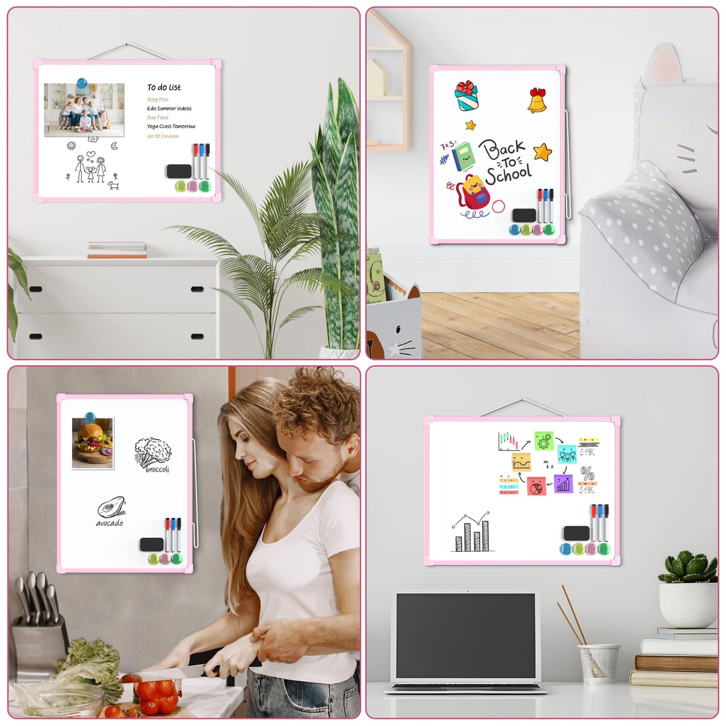 MaxGear Double-Sided Dry Erase Board for Wall, 16"x12", Pink Frame