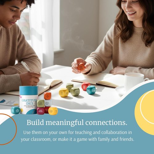 Gratitude Dice Set - Color-Coded Wooden Dice for Daily Reflection | Mindfulness & Self-Care Tool for Journaling, Therapy & Families