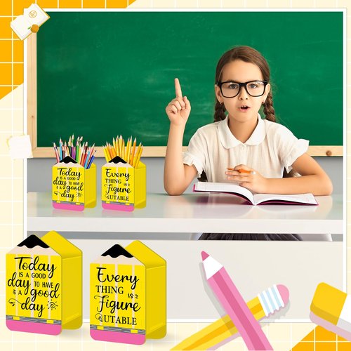 2 Pcs Pencil Holder Pencils Dispenser for Classroom, Yellow Pencil Shaped Case Back to School Teachers, Classroom Organization Storage