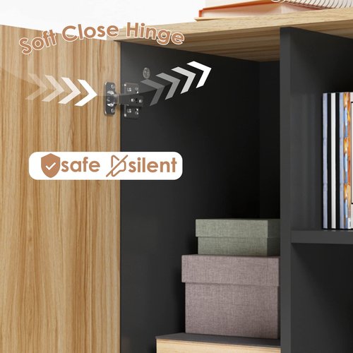 SogesHome Office File Cabinet, Mobile Lateral Filing Cabinet with 1-Door, Storage Cabinet with Lockable Wheels for Home, Office, School, Black&Brown