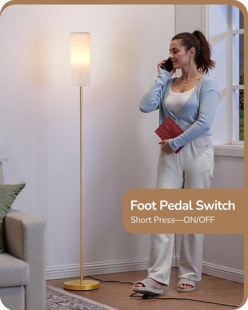 EDISHINE Floor Lamp - 63.7in Minimalist Standing Light with Foot Pedal Switch | 3 Color Temperatures, Gold