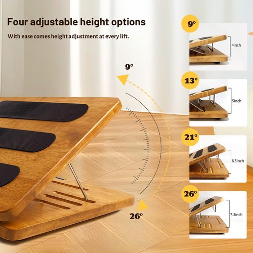 Kunffiyso Foot Rest for Under Desk at Work - Wooden Adjustable Office Footrest with Foam Cushion Pad, 4 Heights & Ergonomic Anti-Slip Design for Home & Office (Natural)