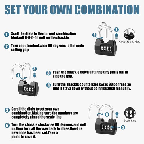 Regine Switzerland 4-Digit Combination Lock - Waterproof Wide Shackle Padlock for Outdoor Use | 12 Pack