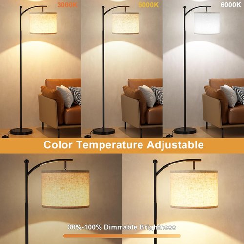 Ambimall 60" Modern Floor Lamp - Remote Control & Stepless Dimmable Bulb | Adjustable Brightness & Color Temperature - Beige Shade & Black Pole