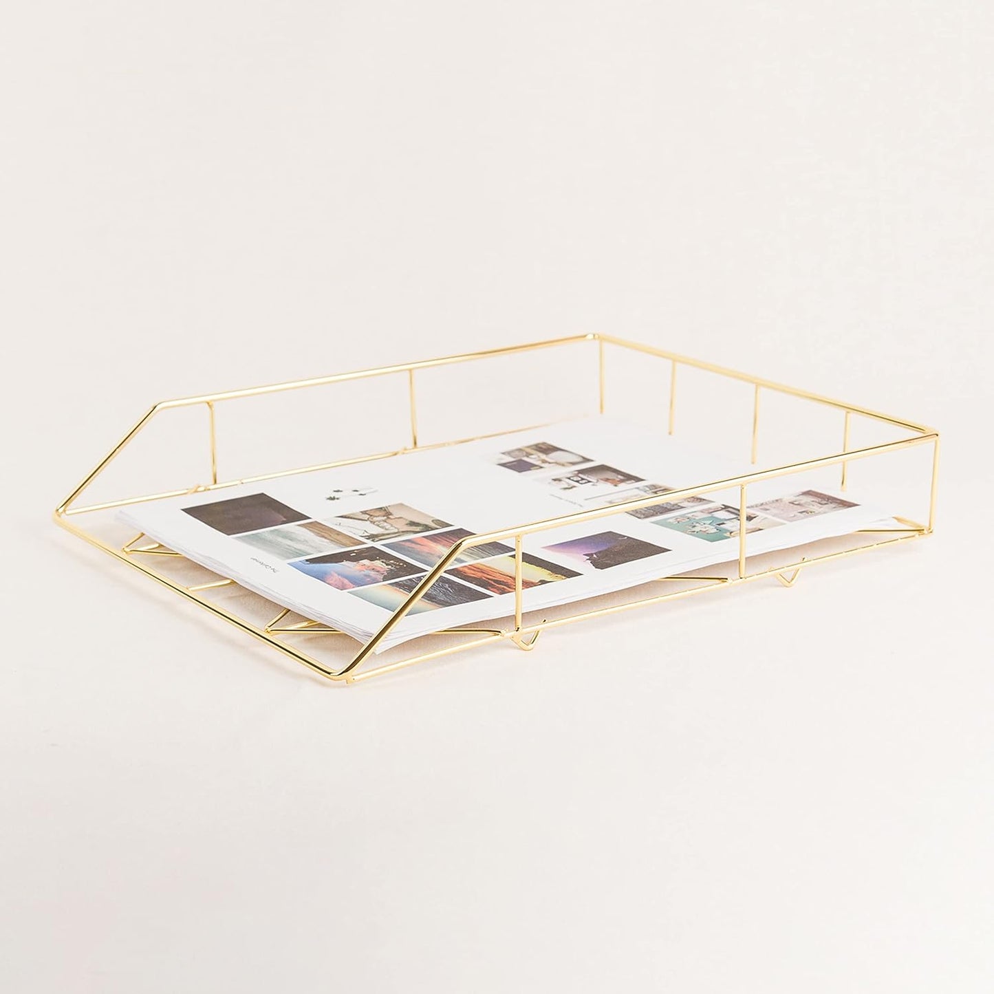 U Brands Desktop Letter Tray - Stylish Wire Metal Design in Elegant Gold Finish