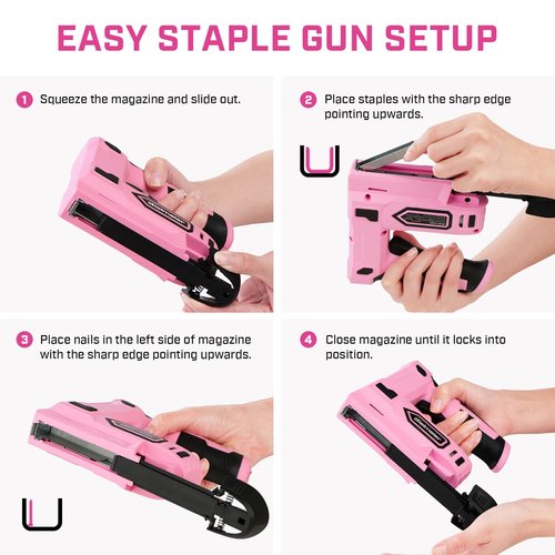 Bielmeier Pink Cordless Staple Gun, 2-in-1 Nail Gun Battery Powered with 2600Pcs Staples and Nails, 4V Brad Nailer Tacker Electric Stapler for Upholstery, Material Repair, Carpentry, Wood, DIY