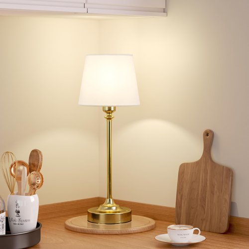 Portables Cordless Table Lamp Set of 2, 7500mAh Rechargeable Desk Lamp with Linen Shade and 5V Low-Voltage Bulbs, Brass Gold Battery Powered Lighting