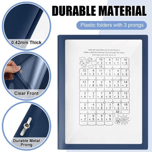 Teling 36 Pcs Report Covers with 3 Prong Fasteners Clear Front Presentation Folders Frame View Poly Report Folder Presentation Binder for Paper Document School Office (Navy Blue)