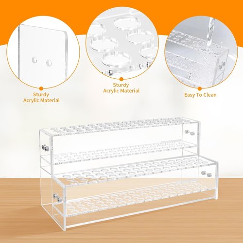 96-Slots Pen Holder for Craft Shows,2-Tier Acrylic Pen Display Stand Holders for Vendors,12mm Beadable Pens Display Beaded Pens Organizer Paint Brush Storage Makeup Brush Rack for School Essentials