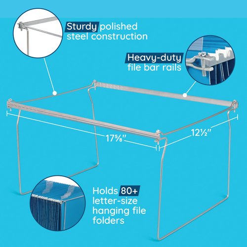 Blue Summit Hanging File Bars For File Cabinet, Letter Size, 13x17.5, Metal Files Holder Bars on Desktop, File Drawer Organizer Insert, Filing Cabinet Organizer Insert, Set of 2