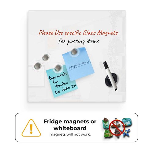 Glass Dry Erase Board, White Surface Frameless Magnetic Glass Board 16" x 16" for in Office, Home, School with Marker, Marker Tray, Eraser by Fab Glass & Mirror