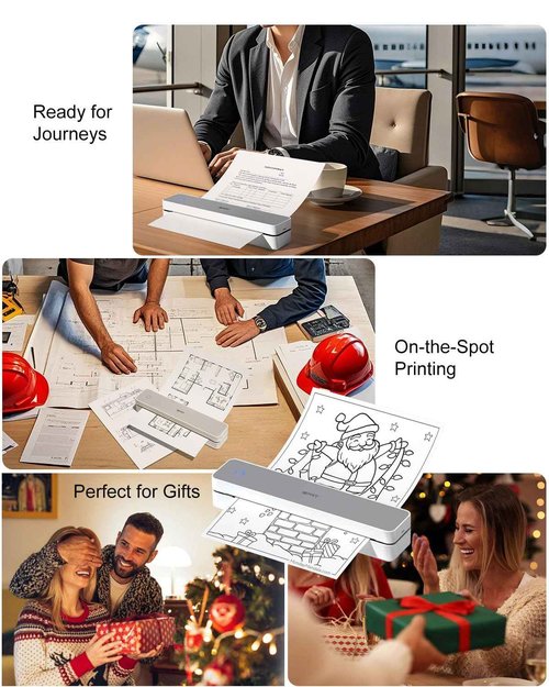 Inkless Portable Printer for Travel, 300DPI Wireless Thermal Printer Support 8.5" x 11" US Letter, A4, MT610Pro Small Bluetooth Printers Compatible with iOS, Android Laptop for Home Office Car, Grey
