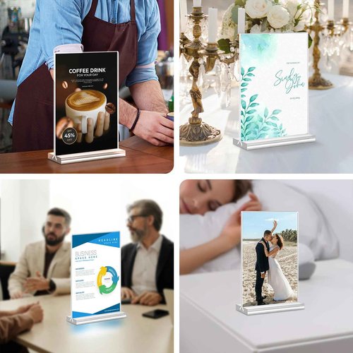 Acrylic Sign Holder 4x6, 24 Pack Clear Table Menu Vertical Clear Table Double Sided Flyer Display, Plastic Flyer Display Stand,Paper photo Plastic Sign Frame Suitable for Restaurants Office Store Show