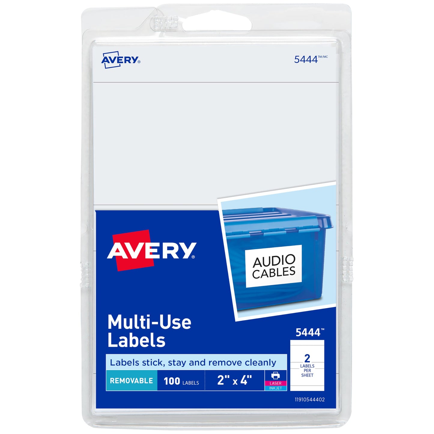 Avery Printable All-Purpose Removable Labels, 2" x 4" White, Write or Print, Great for Organization Projects, 100 Customizable Blank Labels (5444)