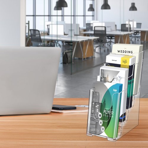zavekia 3 Pack 4 Tier Acrylic Brochure Holder , 4-Inch Wide Clear Literature Holder Acrylic Pamphlet Holder Brochure Display Stand