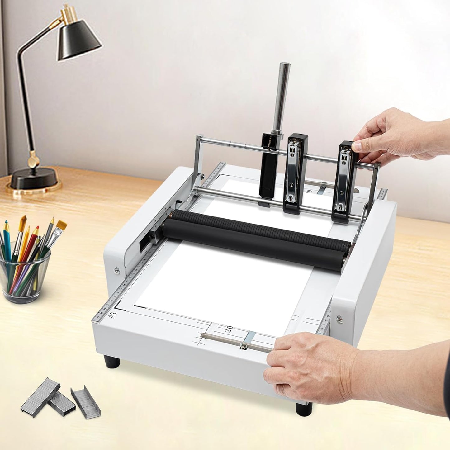 Skiennix Booklet Maker Machine - A3 Paper Folder & Stapler 2-in-1 Design with Silicone Rollers