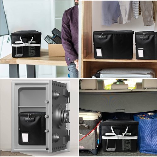 futaiphy Portable fireproof rolling file box with Telescopic handle,file cart with wheels,File Storage Box with lock, file cabinet Collapsible Milk Crate Utility Carts (Black)