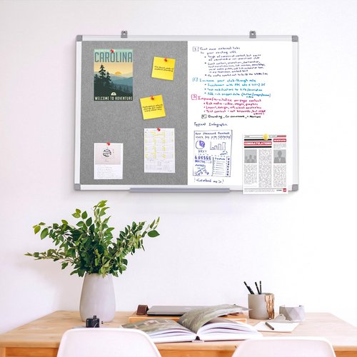 Combination Magnetic Whiteboard & Fabric Board,Dry Erase Board Bulletin Board 36x24inches Combo Vision Board for Wall,Home,School,Office