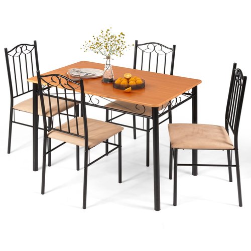 Giantex 5-Piece Dining Set, Modern Rectangular Dining Table & Upholstered Chair, Space-Saving Dinette Set for Dinner, Restaurant, Kitchen Dining Room Furniture for 4, Orange
