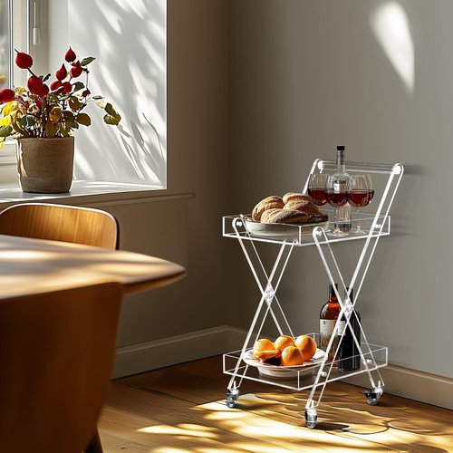2-Tier Acrylic Rolling Cart Mobile Bar Cart & Snack Rack for Kitchen, Bathroom & Office - Versatile Utility Cart with Wheels for Storage & Organization