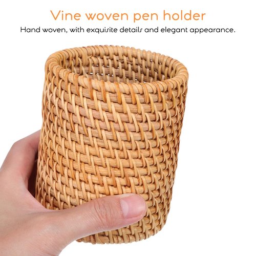 SEWACC 2pcs Woven Pencil Holder Makeup Brush Organizer Cosmetic Brush Organizer Holders Woven Pencil Cup Stationery Storage Pen Storagehook Pots Dispenser Wooden Bohemian Office