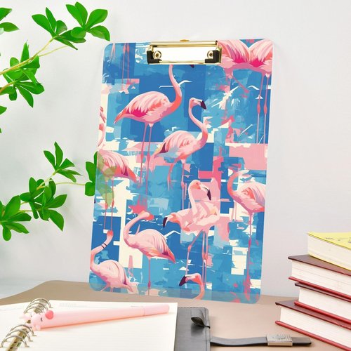 Pink Flamingo mini clipboard Cute Hard Board for Soccer Truck Driver Size 9 x 12