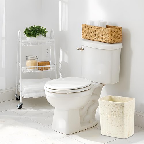 Polytree Natural Travertine Textures Bathroom Trash Can 1.8 Gallon(7 Liter) Small Kitchen Garbage Can,Living Room Bedroom Trash Can, Decor Wastebasket for Home Office (Handmade of Resin)