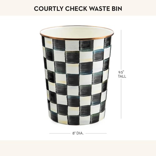 MACKENZIE-CHILDS Waste Bin, Decorative Bedroom Trash Can or Bathroom Trash Can, Black-and-White Courtly Check