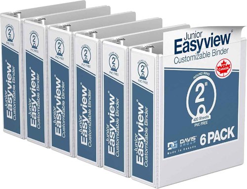 Davis Group Easyview Junior - Premium Small Clear-View 3-Ring Binder for School, Office, or Home, Made in Canada, 2-Inch Mini, 8.5"x5.5", White
