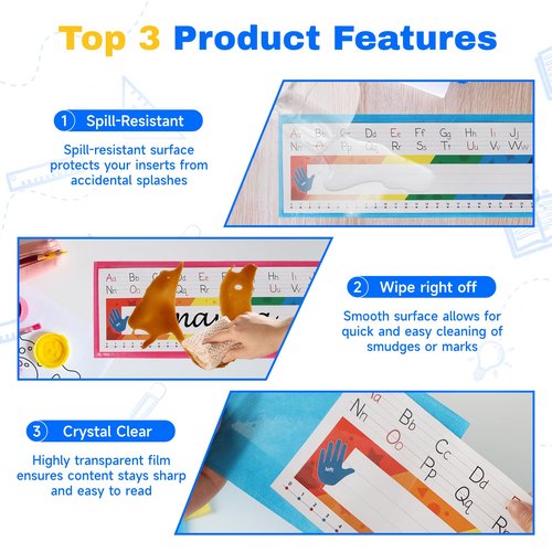 Nameplate Pocket, Name Tag Pockets for Desks, 15.3" x 5.5'' Non-Woven Fabric Adhesive Clear Nametag Sleeves Covers for Student Desks, Classroom Suppliers (36 PCS)