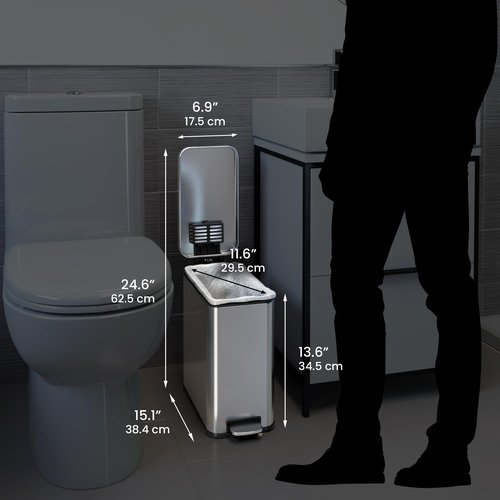 iTouchless 3 Gallon SoftStep Bathroom Trash Can with Lid and Deodorizer, Removable Inner Bucket, Stainless Steel Small Wastebasket Slim Garbage Bin for Home Office Bedroom Living Room