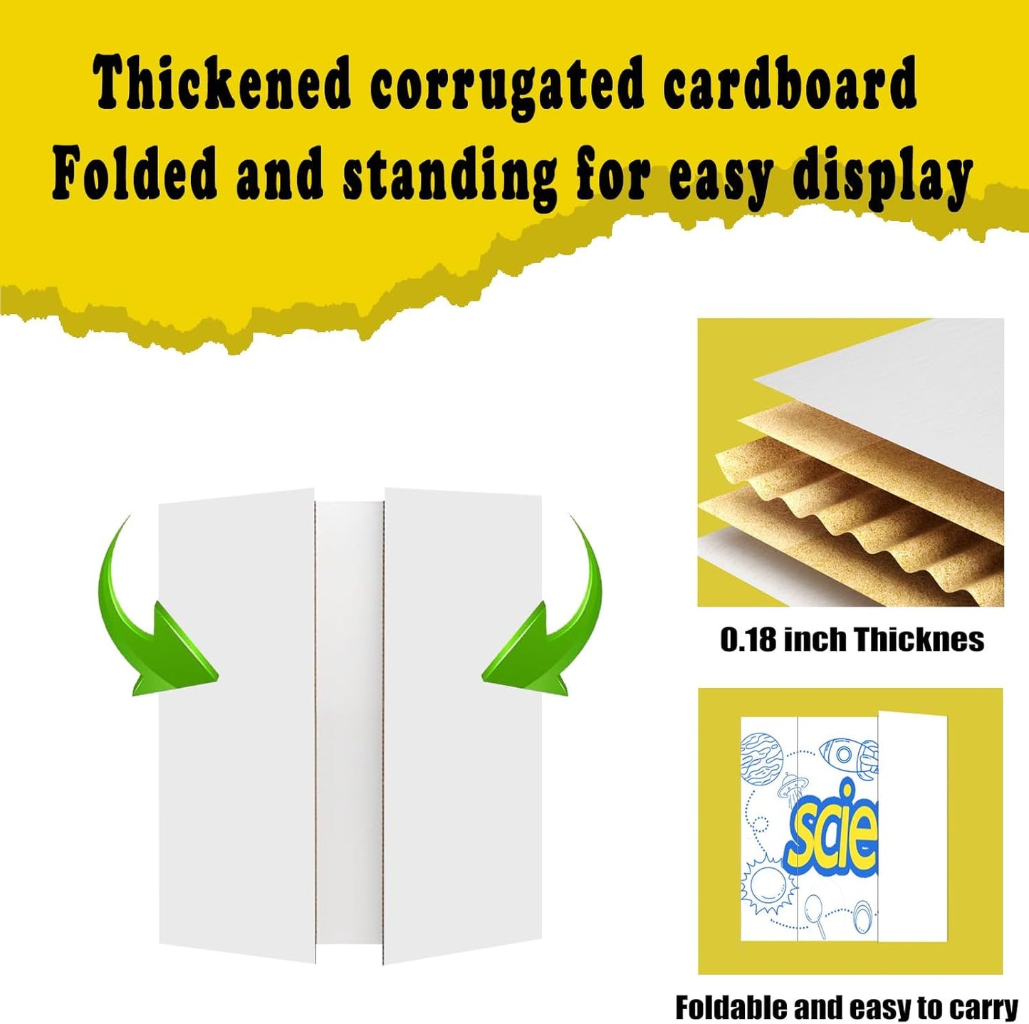 Trifold Poster Board by Skiennix - 12 Pcs White Corrugated Presentation Boards, 21.4" x 14" with Double-Sided Tape for School Projects