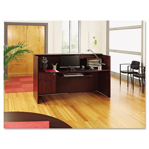 Alera ALE Valencia Series Reception Desk w/Counter,71w x 35 1/2d x 42 1/2h, Mahogany