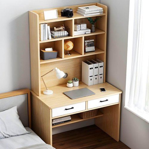 SUZEPER Wooden Computer Desk with Hutch, Writing Study Desk with Bookshelf and Drawers, Space Saving Home Office Desk with Storage Shelves for Small Space Workstation(31" L x 20" W x 71" H, A)