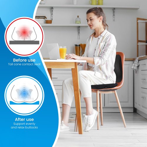 AIHOMED Office Chair Cushion - Breathable Pressure Relief Seat Cushion with Hours Sitting on Gaming/Car/Wheelchair, Extra-Dense Air Fiber for Orthopedic Coccyx, Sciatica & Hip Support (Black)