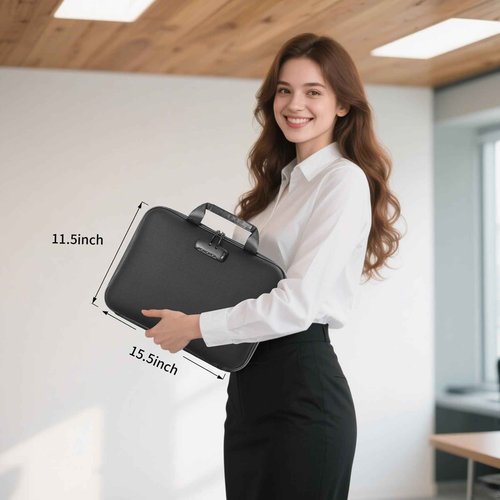 Fireproof Document File Organizer Bag, Black 5200°F Portable File Organizer Handbag With Lock,Hard Case Fireproof Waterproof Important Document Bag,Fire Safe Home Valuables Storage