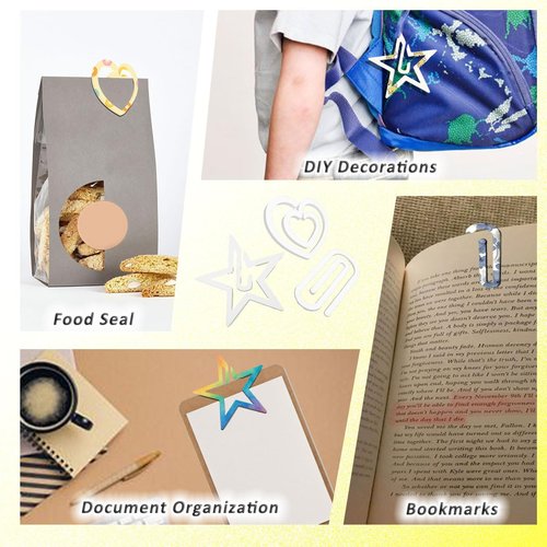 Johaus 15 Pcs Jumbo Sublimation Blanks Paper Clips – Heart, Star & Classic Clip Shapes – Heat Transfer Acrylic Bookmarks for DIY Crafts, Gifts, School & Office