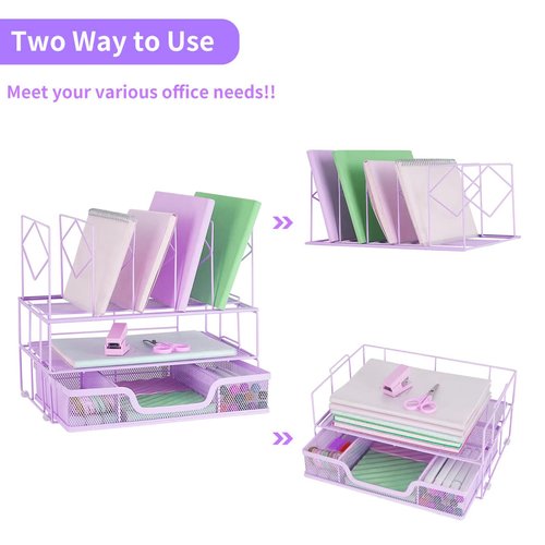 Youbetia Desk Organizers and Desk Accessories - File Organizer with Drawer, Desk Accessories & Workspace Organizers for Office Supplies, Purple