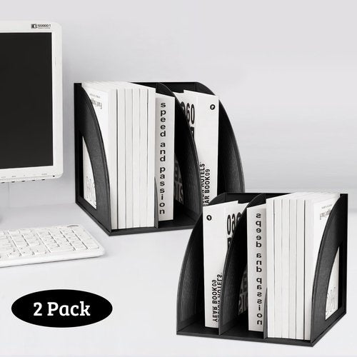 SAYEEC 2Pcs Magazine Holder Plastic File Sorter Binder Holder for Desk Folder Organizer Stand Book Shelf Dividers Vertical Filling Storage Rack Desktop Bookshelf Display Box for Office School (Black)