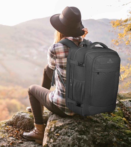 AREYTECO 50L Carry on Travel Backpack With Packing Cubes, Extra Large Backpack Flight for Men & Women,Expandable Suitcase Water Resistant Luggage Daypack Business Weekender Bag, Black
