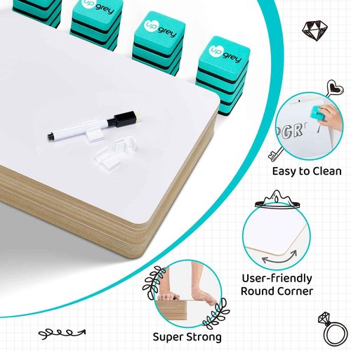 UPGREY Dry Erase Boards, Small Whiteboard 20 Pack 9"X12" Double-Sided Mini Whiteboards for Kids Lapboards with 24 Pens+24 Erasers+24 Pen Clips for Students, Teachers, Class, Office