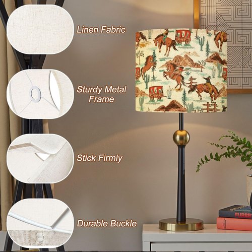 Cowboy Lampshades Western Lamp Shades Boho 1 Pack Stylish western Cowboys rodeo vintage from wild west rural Light Shade for Table Lamps Floor Lamps Drum Lamp Shades Lampshade Replacement