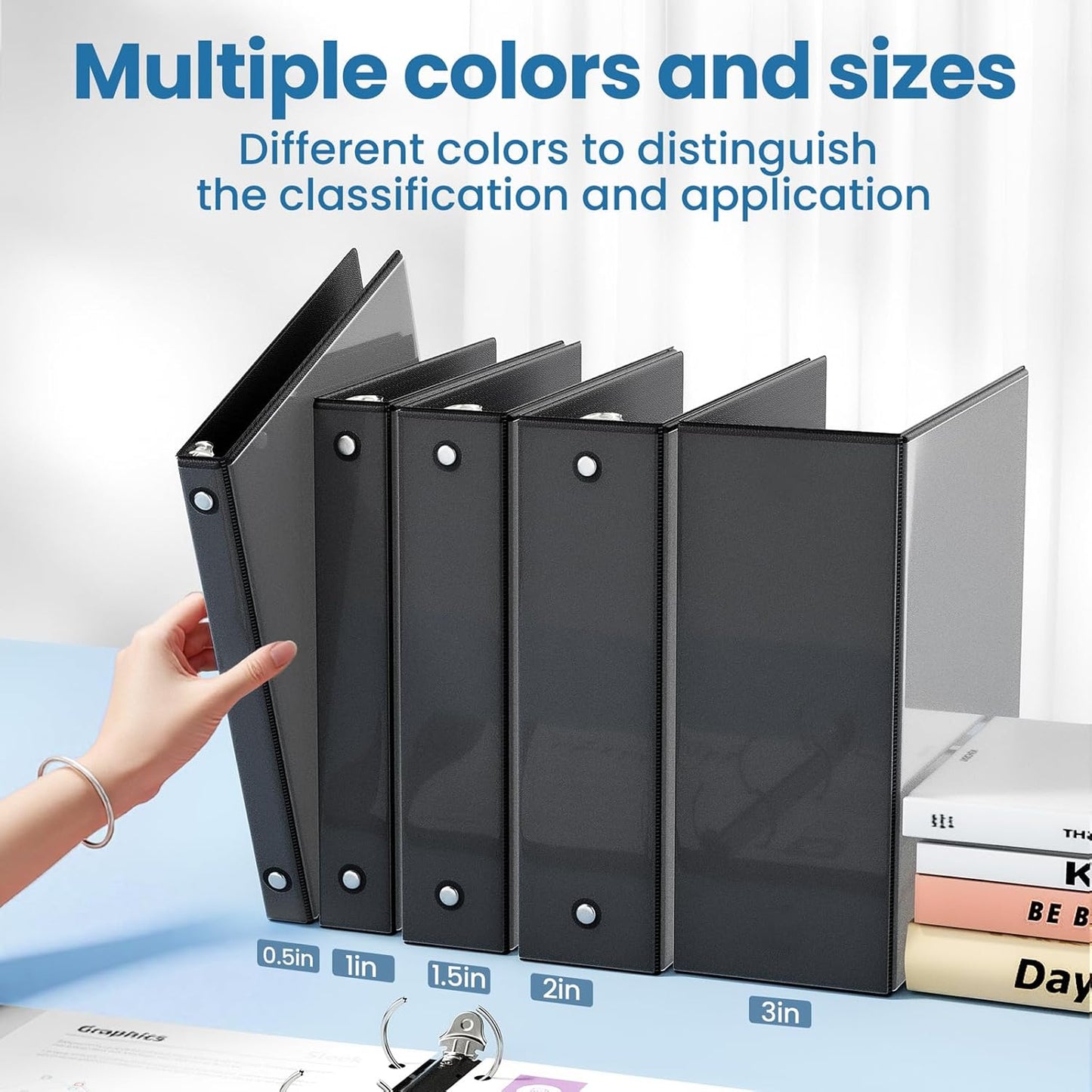 SUNEE 3 Ring Binders - PVC-Free Clear View Design | 1/2 Inch, 12 Pack for School & Office - Black