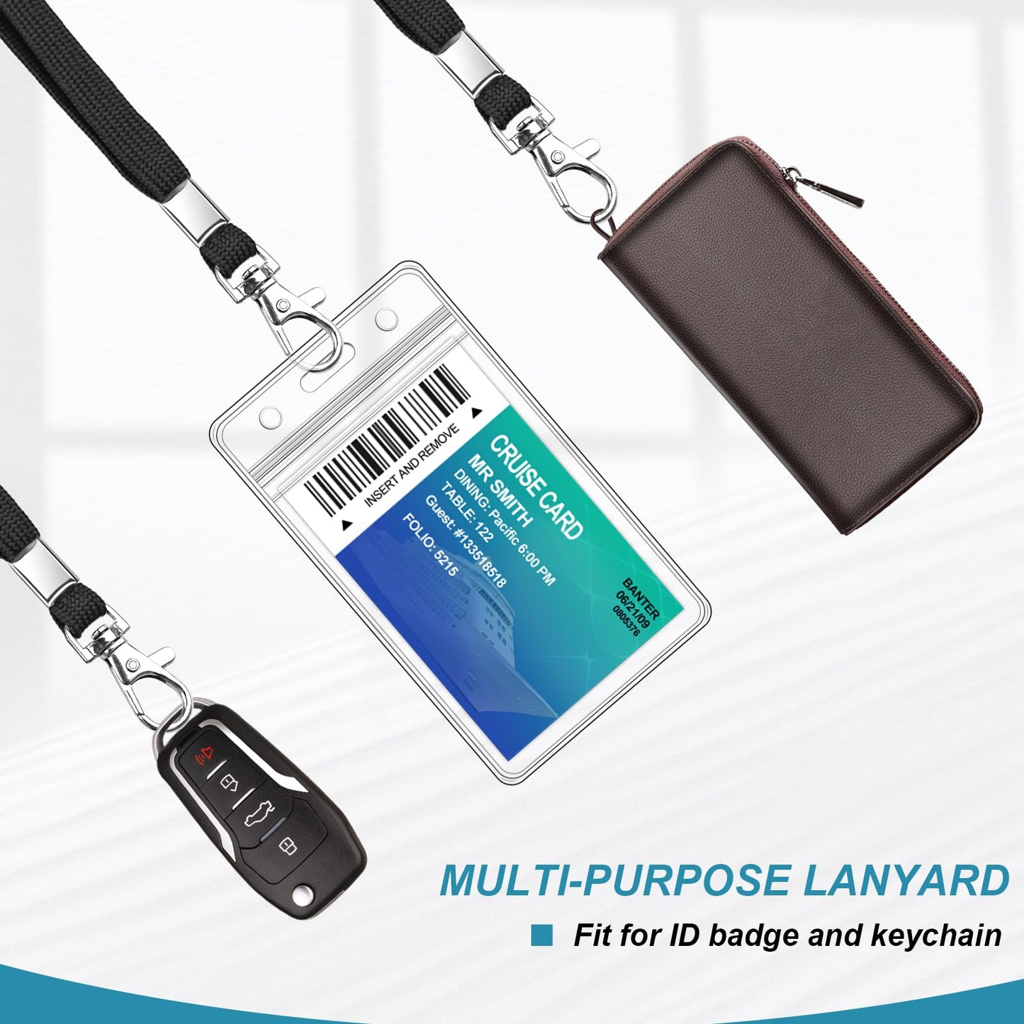 Koorito 3 Pack Clear ID Badge Holder with Lanyard Black Lanyards with Vertical Waterproof ID Badge Holder for Office, School, Travel